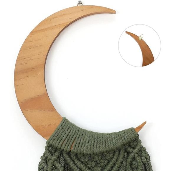 Macrame Wall Hanging Boho Moon Decor, Bohemian Crescent Wooden Ornament - Picture 7 of 7